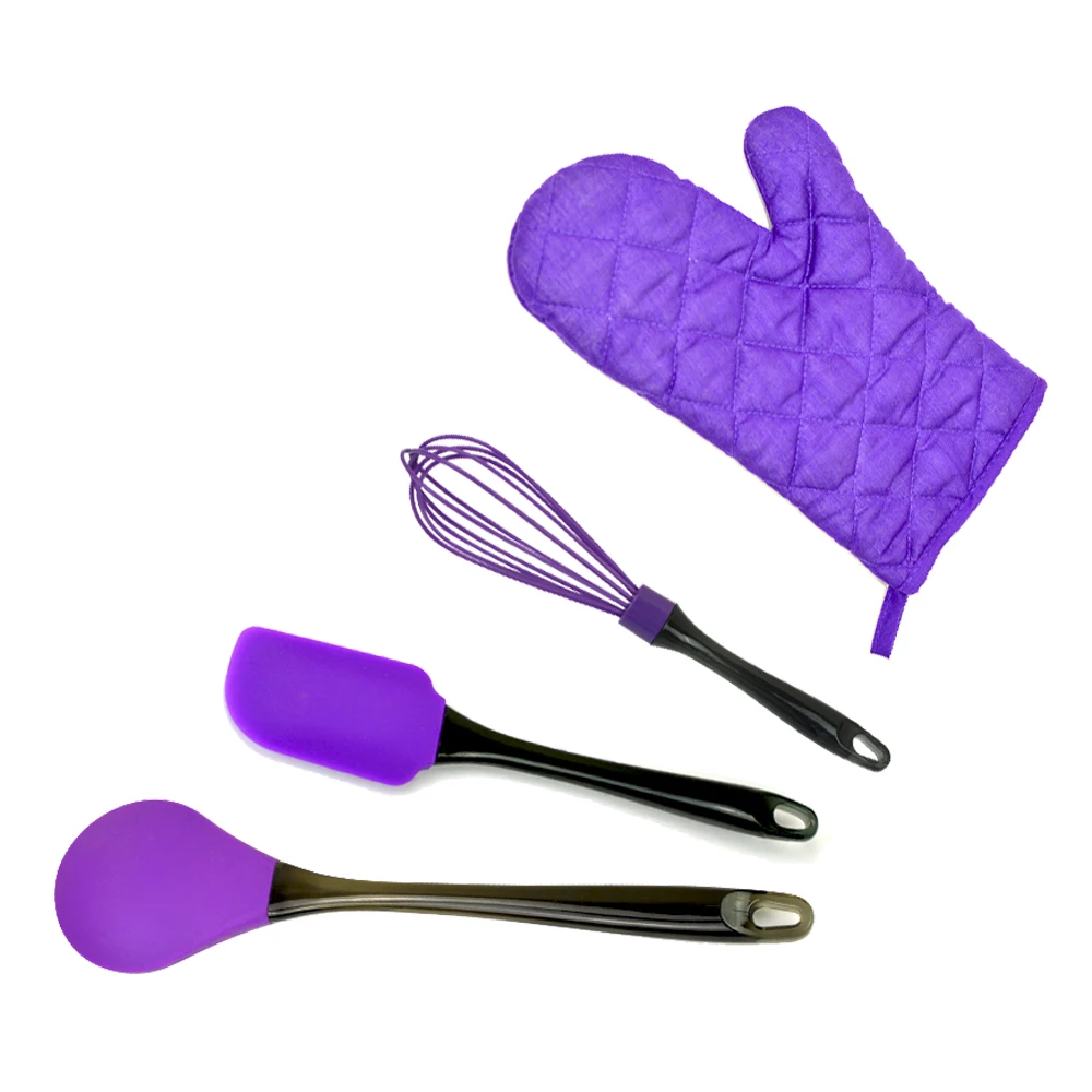 
VEICA New Design 4 Pieces Colorful Silicone Kitchen Baking Utensils Set 
