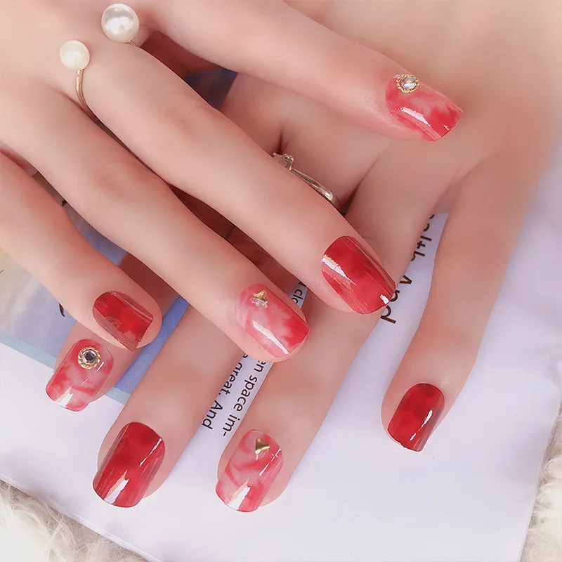 S10 artifical short geometric figure fake nail tips coloured nail 24 pcs wholesale false acrylic tips nail set