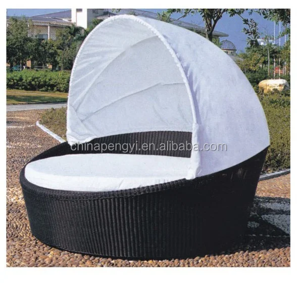 Outdoor Wicker Patio Espresso Canopy Bed with Red Cushions by roots