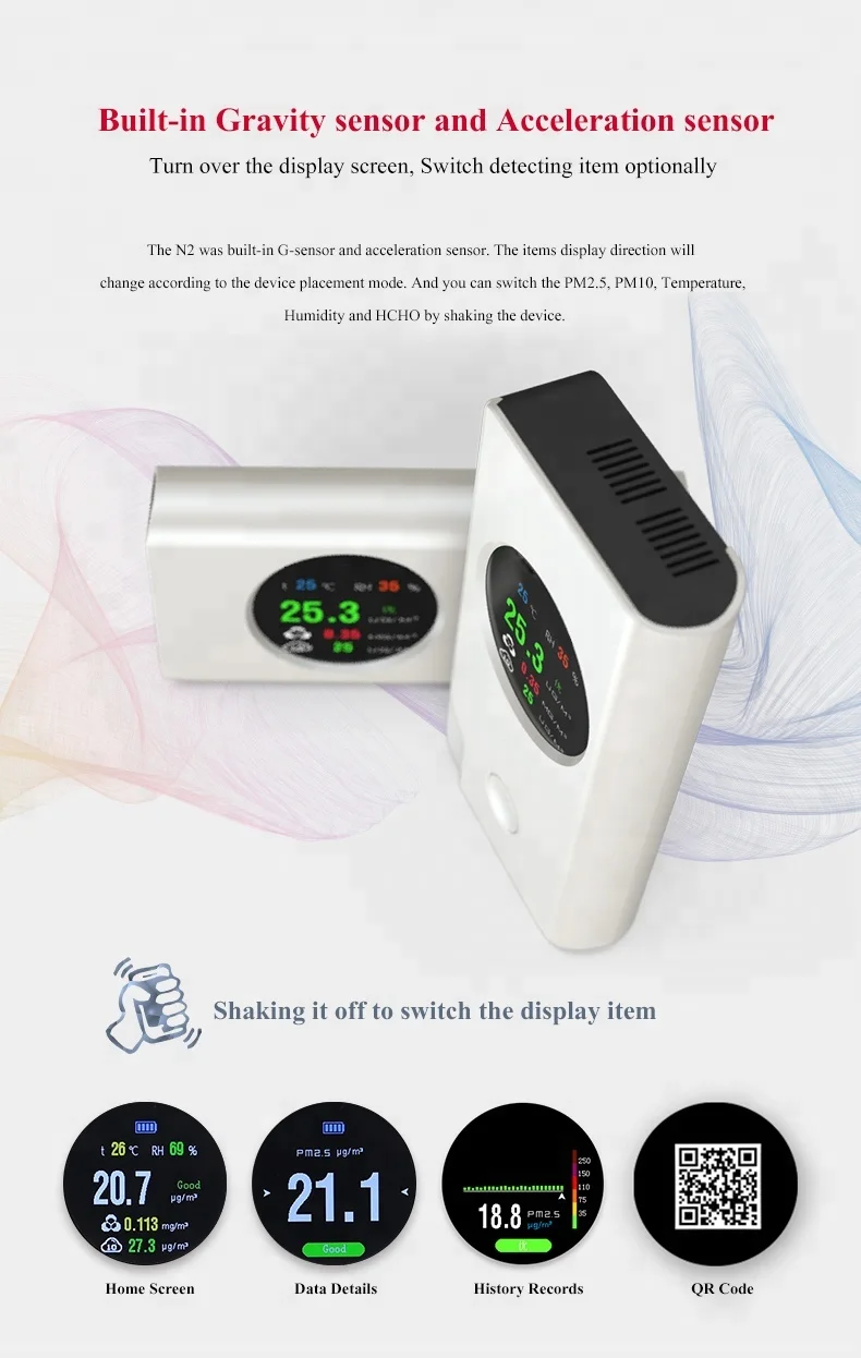 
OEM N2 air quality monitor detector CO2 PM2.5 PM10 formaldehyde GNGS new product N2 fashion design air quality monitor PM2.5 PM10 formaldehyde HCHO air pollution particle detector
