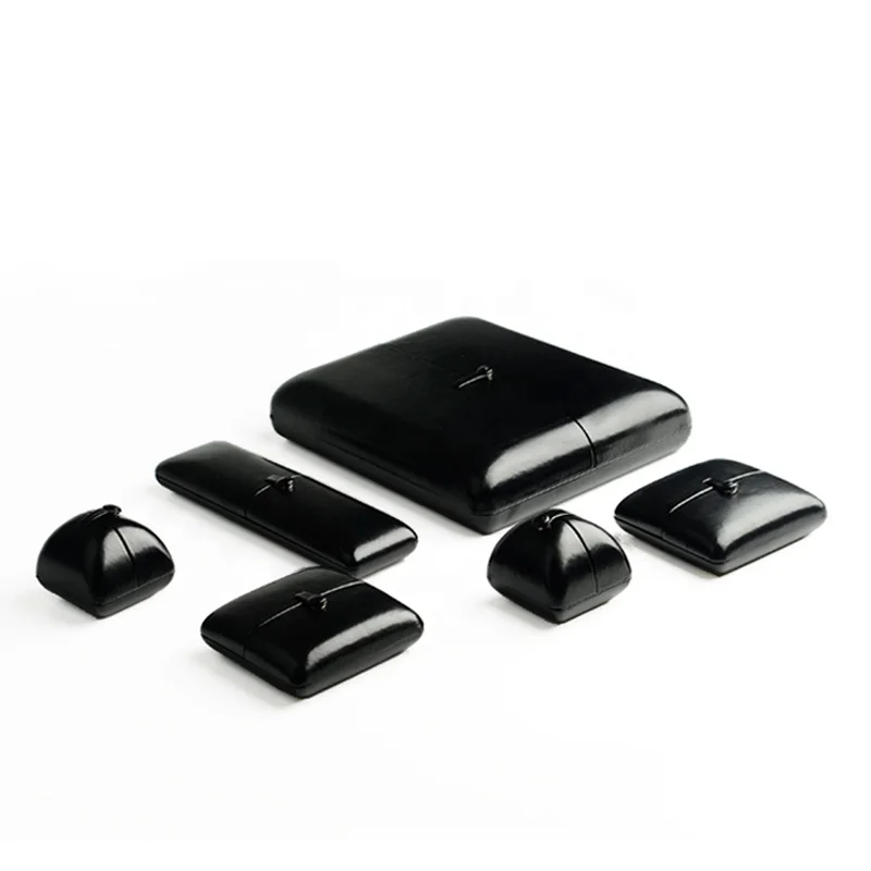 FANXI Custom Logo Black Glossy PU Leather Velvet Insert Box Double Door Ring Necklace Bangle Gift Plastic Jewelry Packaging Box