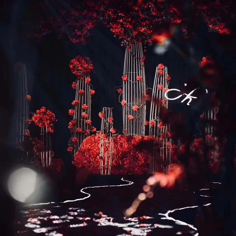 2019 latest stage background large Geometric pillar flower stand wedding ornaments