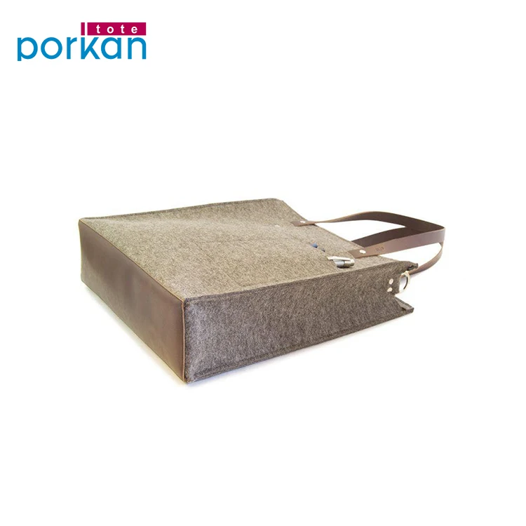 Wholesale Custom Logo Puff Printed Felt Shopping Tote Bags with Leather Handle Customized Size 1c by Puff Print