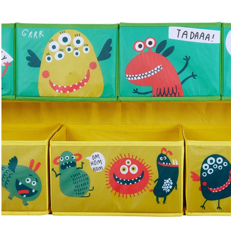 
Toffy & Friends Deluxe 9-Bin Toy Storage Organizer Wooden Toy Shelf with Fabric bins 