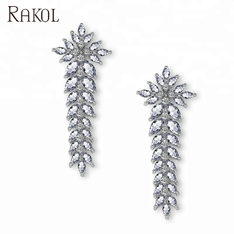 RAKOL EP002 Luxury Snowflake Earring Zircon Wedding Bridal CZ Cubic Zirconia White Gold Drop Wedding Earrings