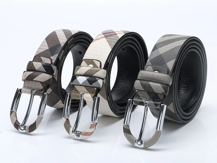 Fashion Women Pin Buckle Plaid Cow Leather Genuine Lather Belts
