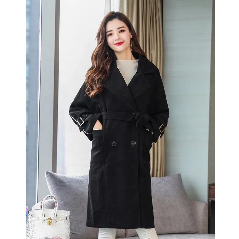 
Female Cloth Coat The New Winter Long Loose Thickness Woolen Cloth Coat 
