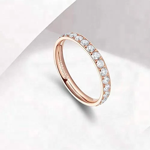 4mm Rose Gold Titanium Eternity Ring with Cubic Zirconia Inlay Womens Wedding Engagement Band