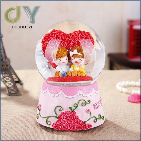 Customized 360 rotate music crystal glass snowball for wedding souvenirs gift resin Craft
