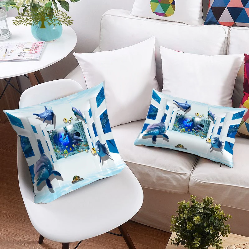 
Luxury New Design Blackout 3D Polyester Dolphin World 4 PC Set Tablecloth , Shower Curtain , Window Curtain 