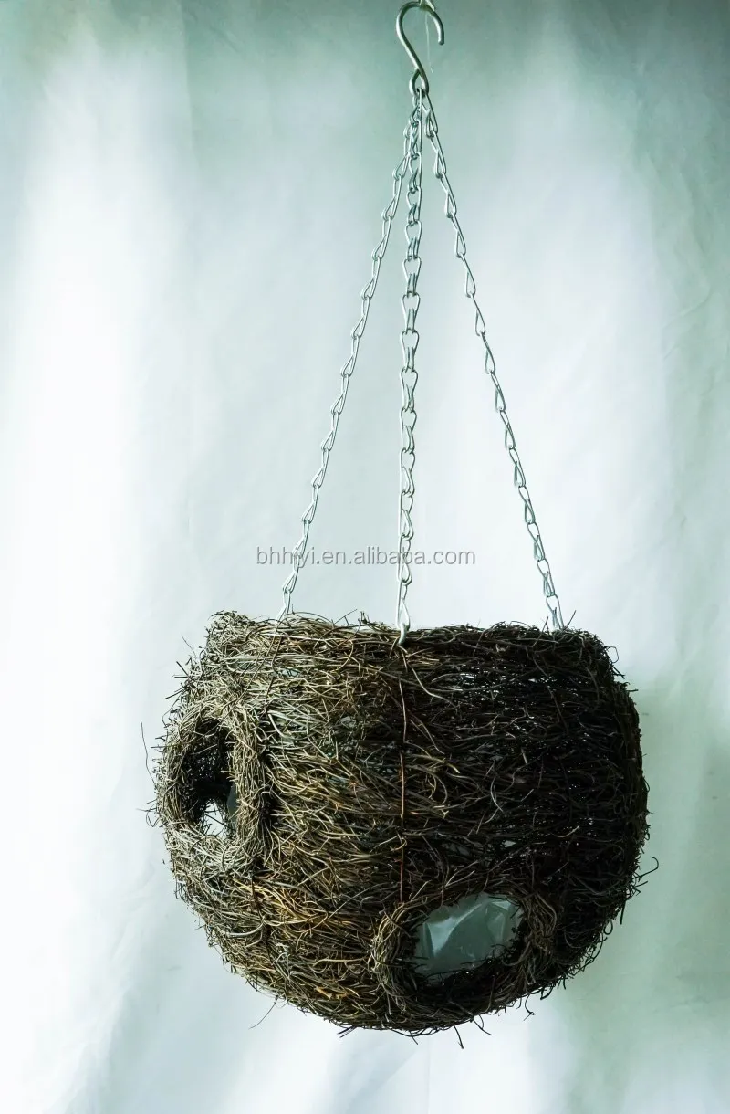 
Custom Rattan Style Plant Pots Planters Hanging Baskets Natural Woven Garden Round Flower Plant Hanger with Hook and Chain 
