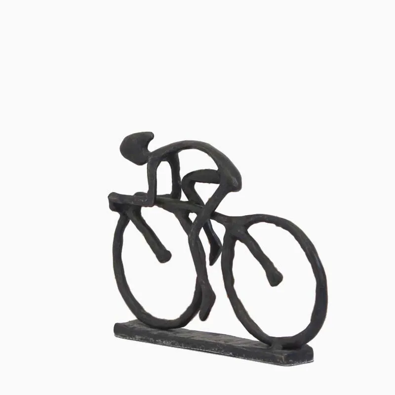 Metal cast iron bicycle cyclist sculpture for home decoration
