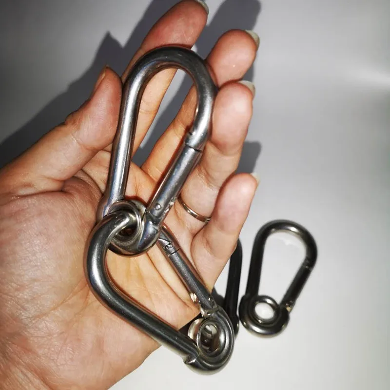 M8 Silver 304 Stainless Steel Carabiner Spring Camping Climbing Secure Lock Snap Hook Eyelet Link