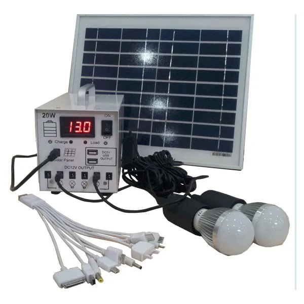 Portable Solar lighting Generator with Solar Panel, Multifunctional Solar system with 4 Sets LED Lights and 2 USB Charger