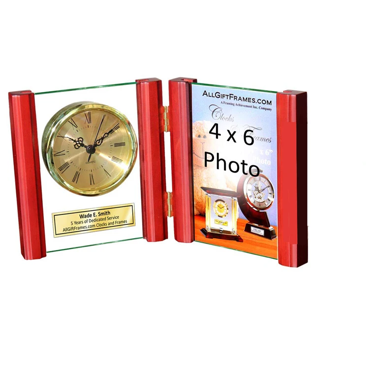 Rosewood Case  Book Shape Photo Frame Table Clock