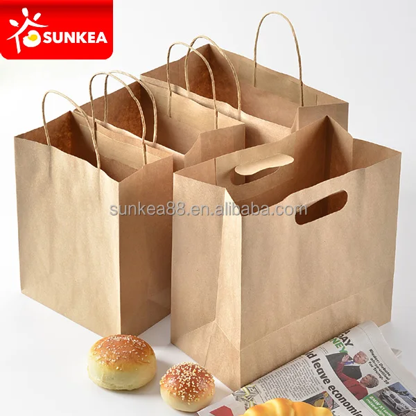 custom Brown kraft wax coated paper food packaging  thank you paper bag