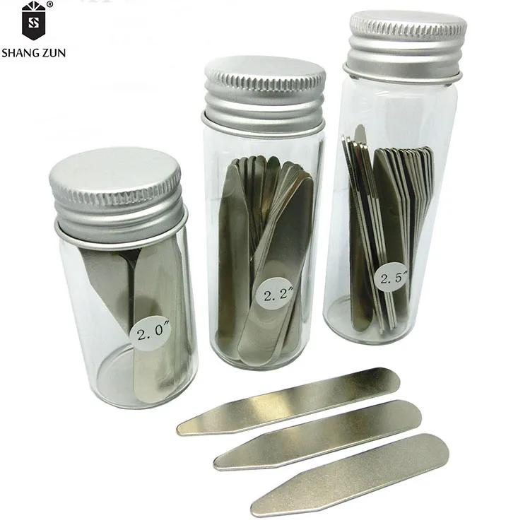 
Hot Sell 30 Pcs Custom design White 201 Stainless steel Collar Stays with 3 Clear Glass Bottle 