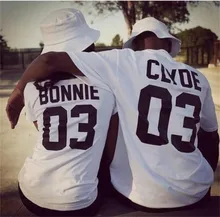 2016 European Street Style BONNIE CLYDE 03 Letter Print T-shirt Summer Male And Female Shirt Graphic Tees Women Men Sport Tops