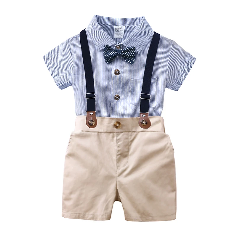 Летняя одежда для мальчиков модная маленьких комбинезоны + шорты на подтяжках комплект одежды