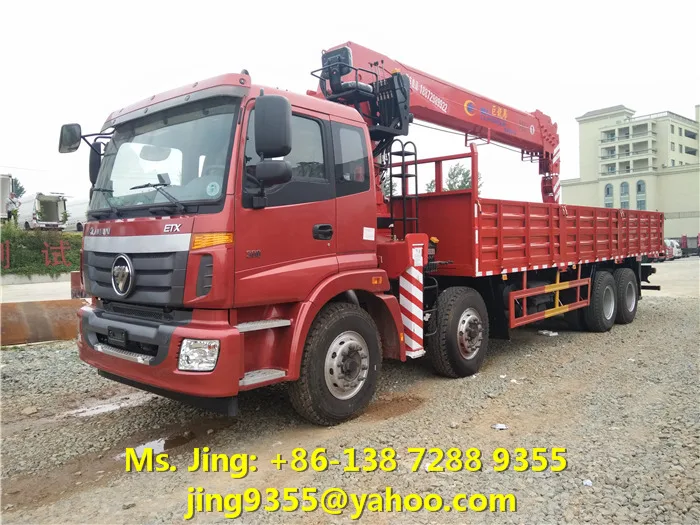 Chile Hot Selling Euro V FOTON 8x4 Cargo Lorry Truck With 14T 16T Folding Crane