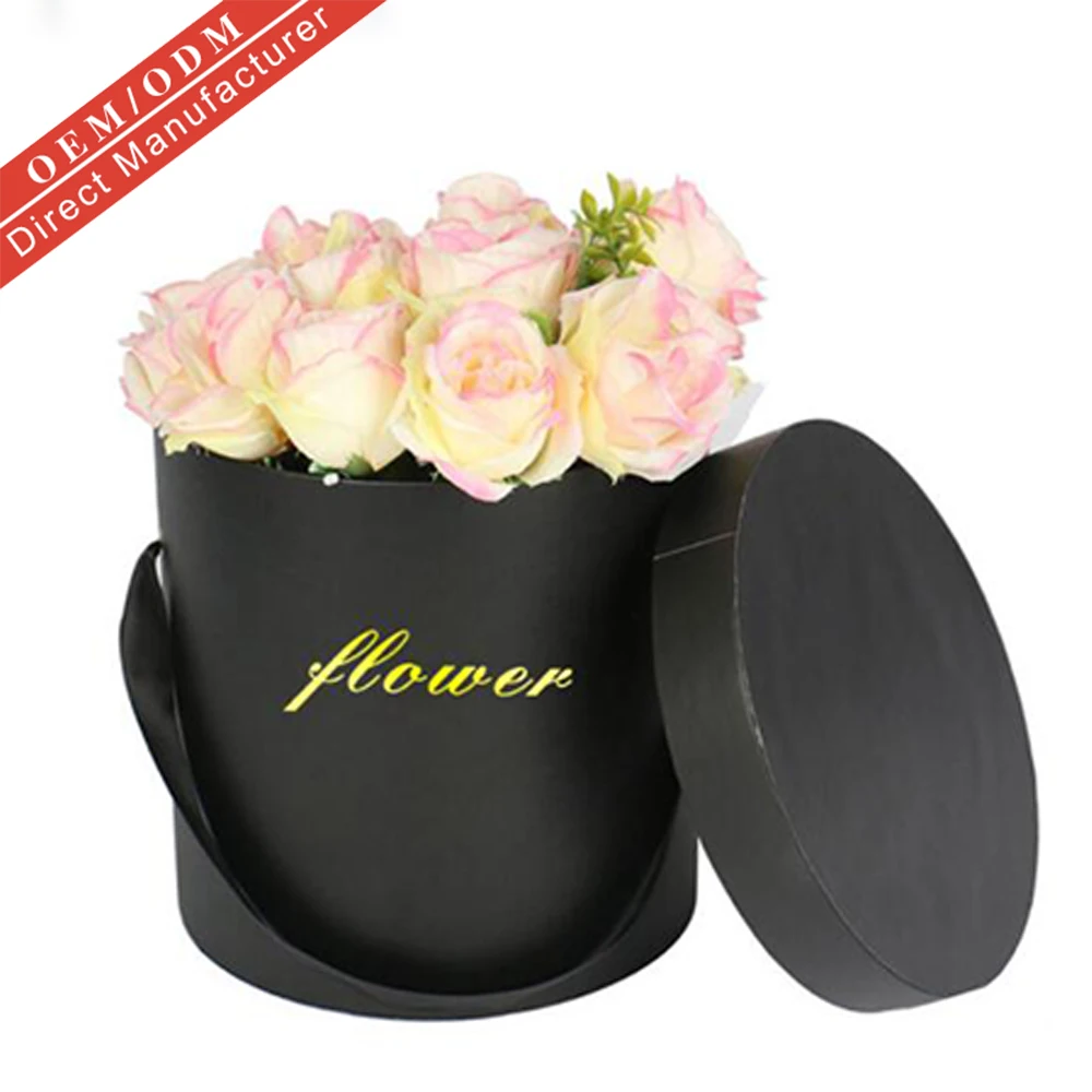 Flower Box with Ribbon Golden Stamping Logo Gift or Craft gift box flower wholesale factory round rose flower boxes