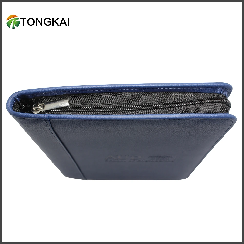 a4 a5 Navy Blue Leather Zipper Folder Organizer Personal Portfolio