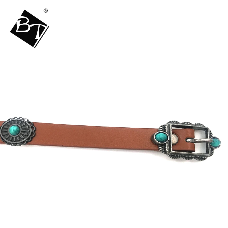 
BT Wholesale Manufacture Ladies Fashion Decorative Metal Skinny Women PU Leather Thin Belt 