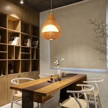 Retro Handmade Rattan Indoor Decoration Wicker Hanging Lights Bamboo Shade Lamp Pendant