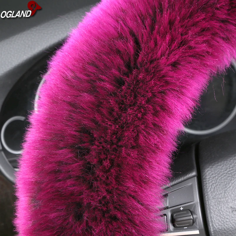 
Heat Preservation Luxury Fur Long Wool Steering Wheel Cover For Car Accessories Interior Australian Merino Sheepskin Automobile 