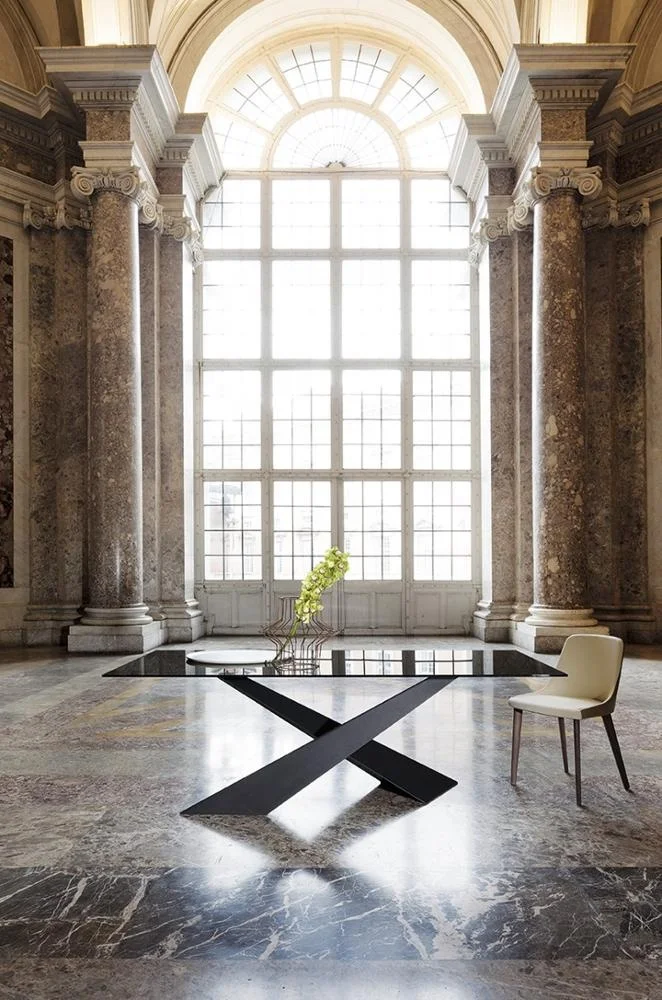 
Asymmetric tilted steel legs dining Table 