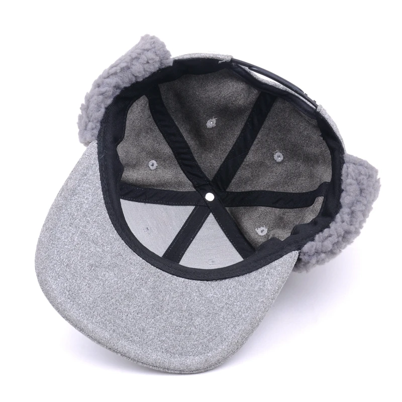 
Winter Flat Brim Wool Snapback Cap Soft Men Earflap Flap Hats 