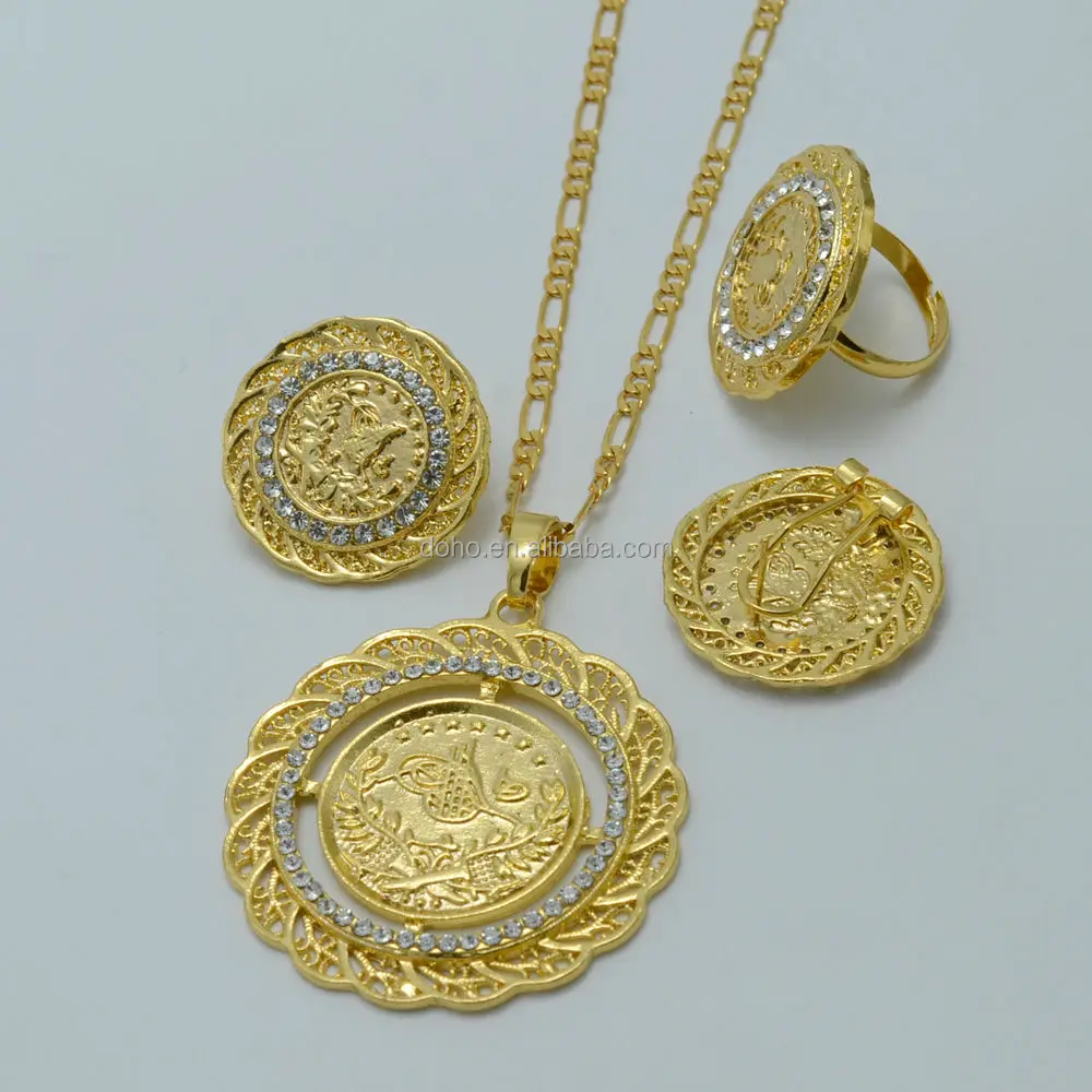 Coin Jewelry sets Gold Plated Coins Pendant Chain Earrings Ring Turkey Jewelry