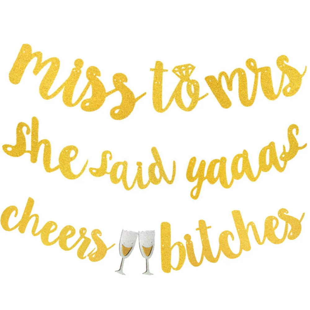 
Glitter paper Cheers Bitches miss to mrs Banner bunting bridal shower Bachelorette Party supplies Hen Party Decor 