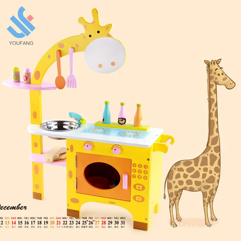 YF-C15027 оптовая продажа кухонный гарнитур подарок детям на новый деревянные детские игрушки для кухни, игрушки дети играют деревянный жираф игрушечные кухонные принадлежности