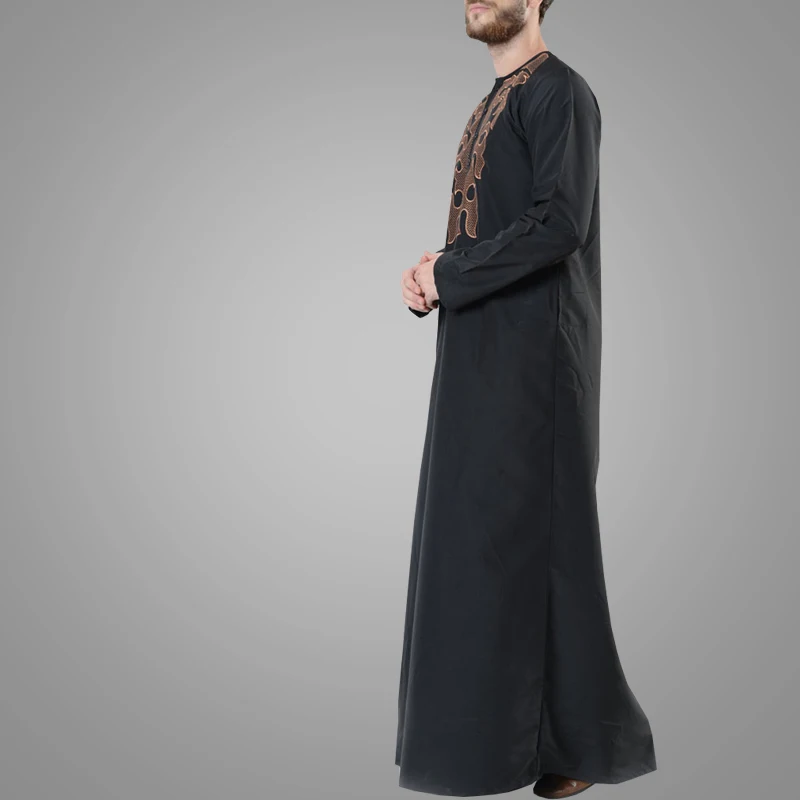 
Hot Sell Cotton Men Thobe Turkey Islamic Clothing Baju Kaftan Hand Embroidery Muslim Men Abaya Dolman Jilbab Black Arabic Jubba 
