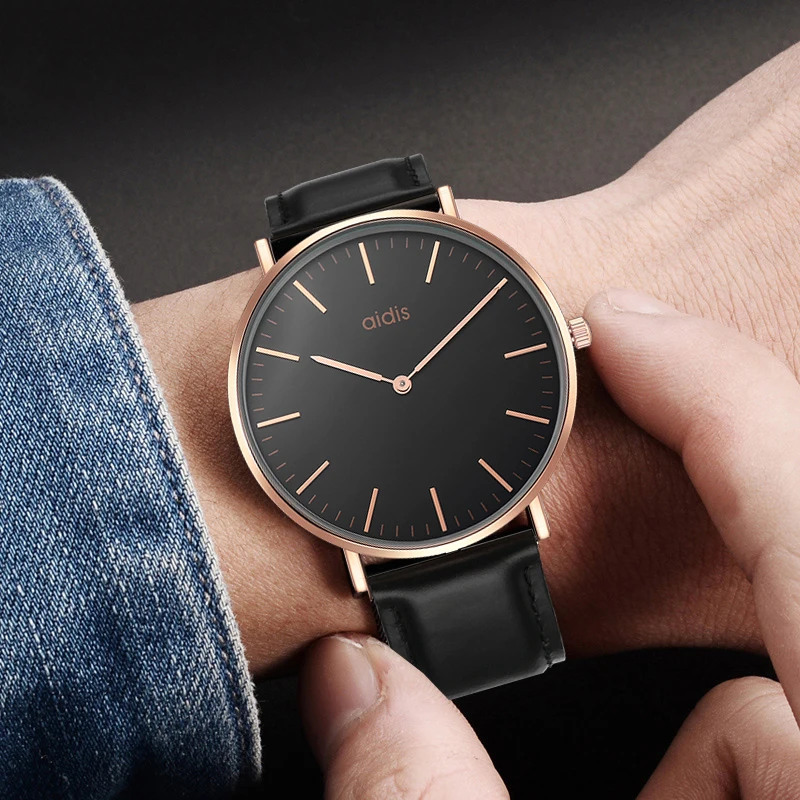 OEM Custom Logo Leather Waterproof Rose Gold Wrist Watch Japan Miyota Movement Quartz Watches Men Luxury