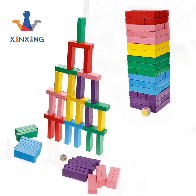 Factory colorful  wooden tower building blocks balancing puzzles toys for kids and family fun toys DIY small game
