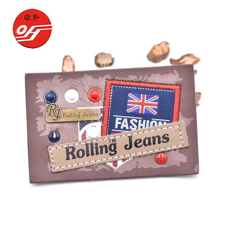 Wholesale Custom Design Leather Patch with Raised Metal Logo for Jeans