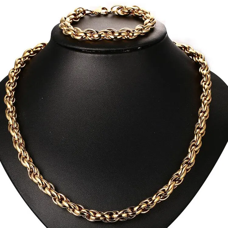 Jewelry Set Long Necklace Chain Set Gold Stainless Steel for Men International Express Wedding Jewelry Sets Dubai Bridal KFS-050