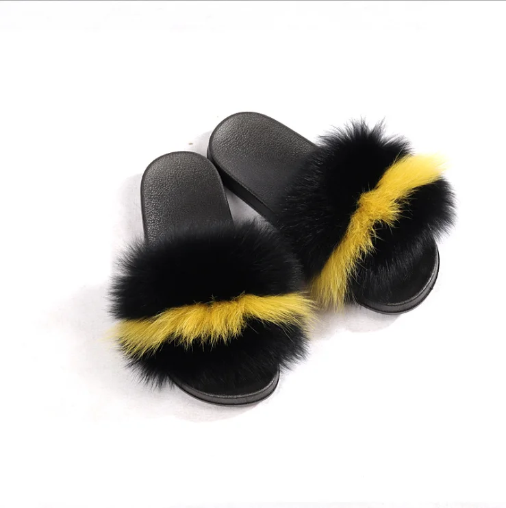 Hot sale girls fur slides Mink fox Fur Slides raccoon fur slippers for women
