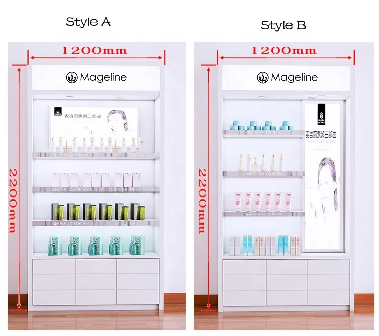 Factory customized cosmetic display cabinet showcase for hair and skin care shop store