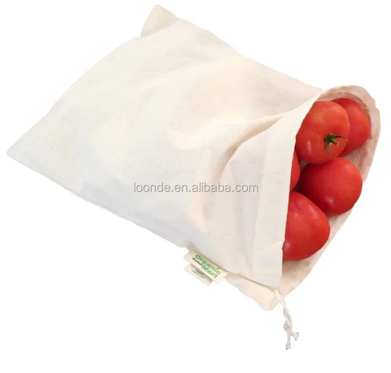 Organic cotton gauze produce drawstring package bag