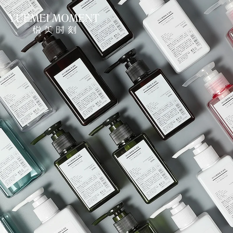 
Small Quantity Hot Stamping 150ml Semi Green Lotion Pump Rectangular Shampoo Bottle 