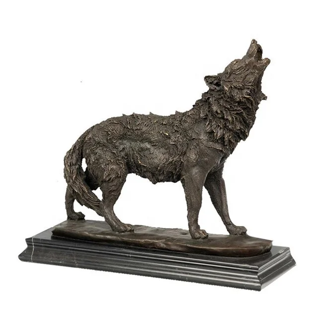 
SHTONE Small Bronze Animal Statue TPY-520 Metal Wolf Sculpture Indoor Decor Brass Figurine 