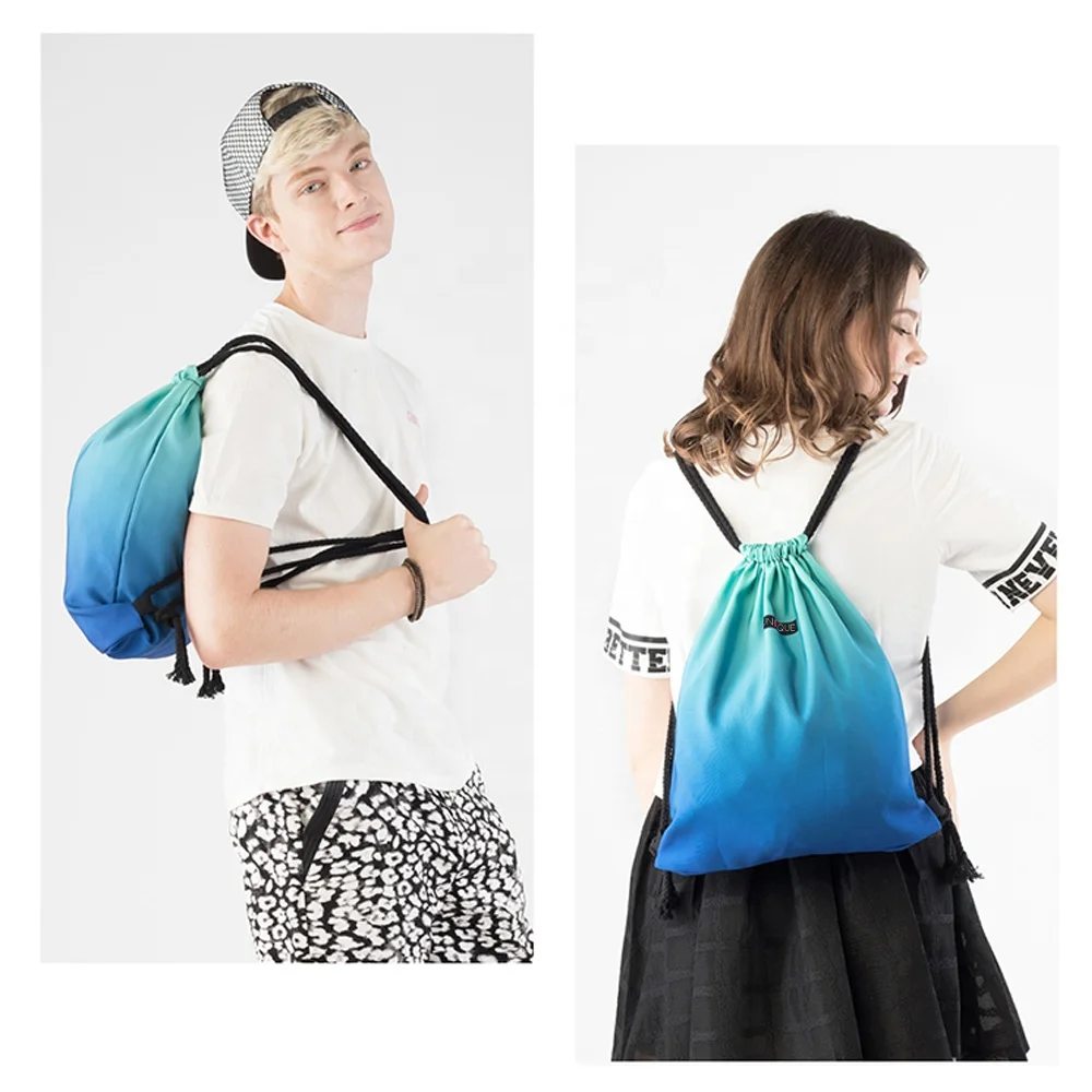 
Promotional 3D digital Macaron colours print Sport sac drawstring Gradient gym training cord bag outdoor running sack backpack 