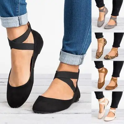 Womens Classic Comfort Elastic Crossing Straps Stretchy Ballerina Ballet Flats Shoes