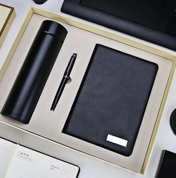 2018 leather notebook with water bottle and pen business gift set office gift set