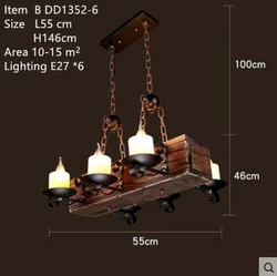 loft Hanging retro Chandelier Rustic Candlestick Pendant wood Antique light Creative Led Vintage boat Metal Wooden home lamp
