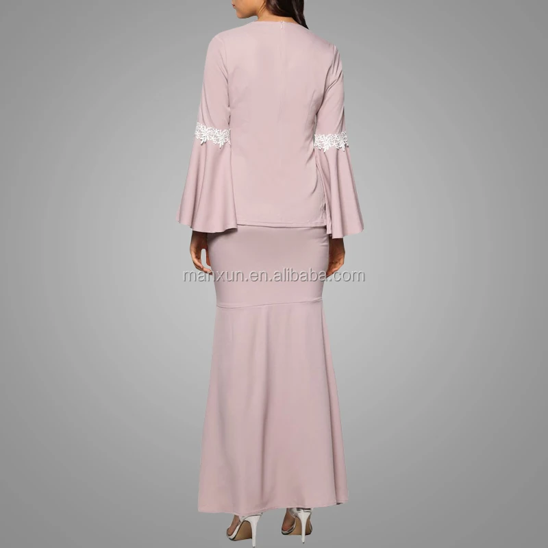 Manxun Wholesale Online Malaysia Baju Kurung Muslim Women Dress Flared Long Sleeves Baju Islam Clothing Lace Design Baju Kurung
