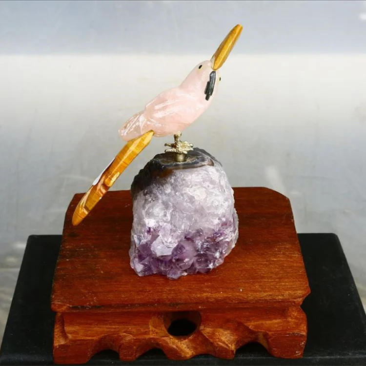 Wholesale Natural Quartz Carved 4 Inches Crystal Parrot Statue